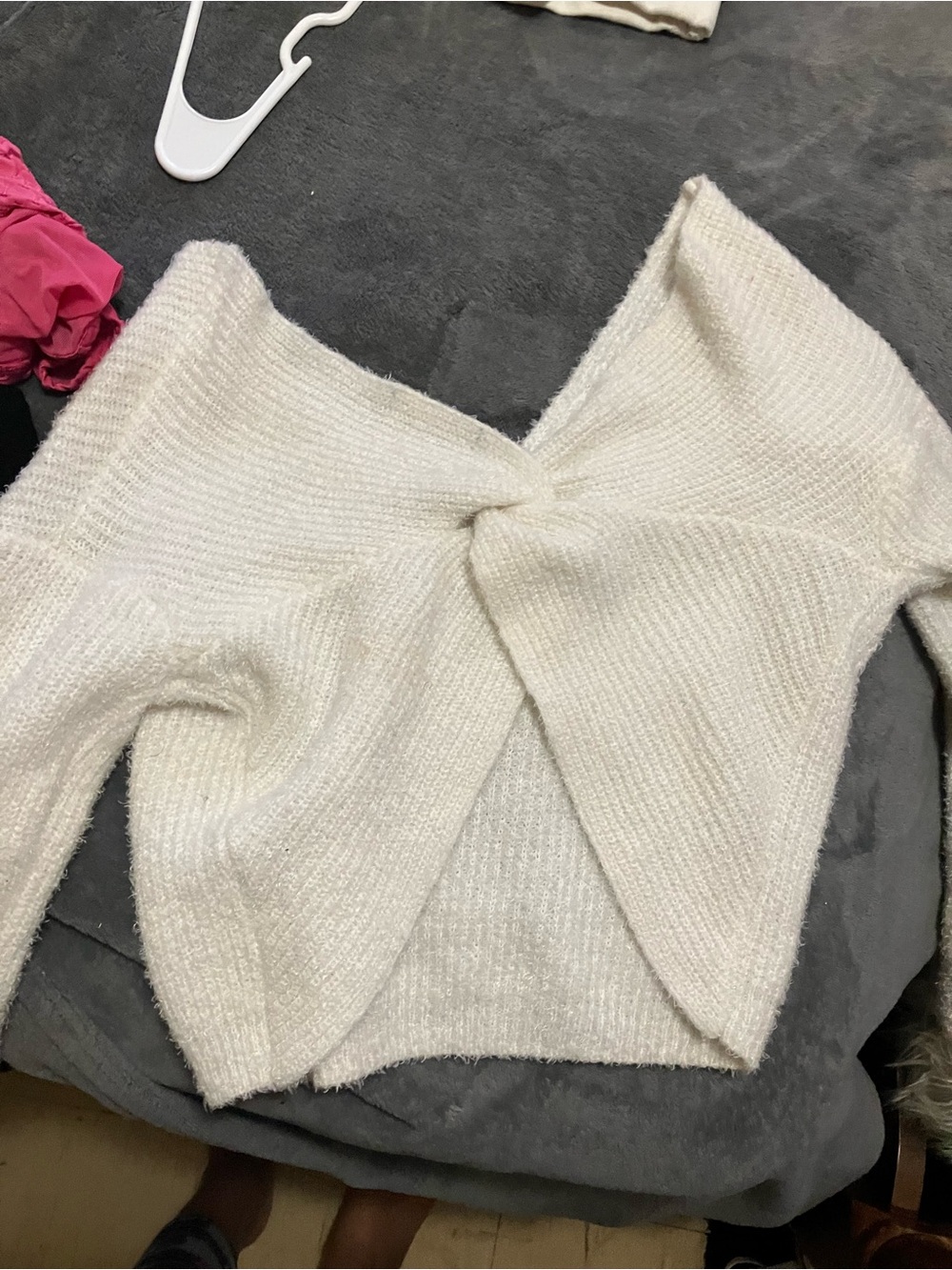 Almost Famous Off-the-Shoulder Twist-Front Sweater - Cream